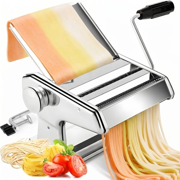 M Buder Pasta Maker Machine, 9 Adjustable Thickness with 2 Cutting Widths Noodles Maker, Silver