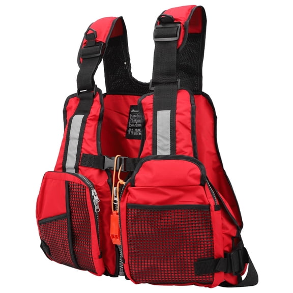 M Buder Portable Adult Floating Vest Fishing Waistcoat Multi Pocket Life Jacket Accessory with CE Certification Red Nylon Fabric EPE Foam Interlayer Load Bearing Capacity 88 to 176 lbs