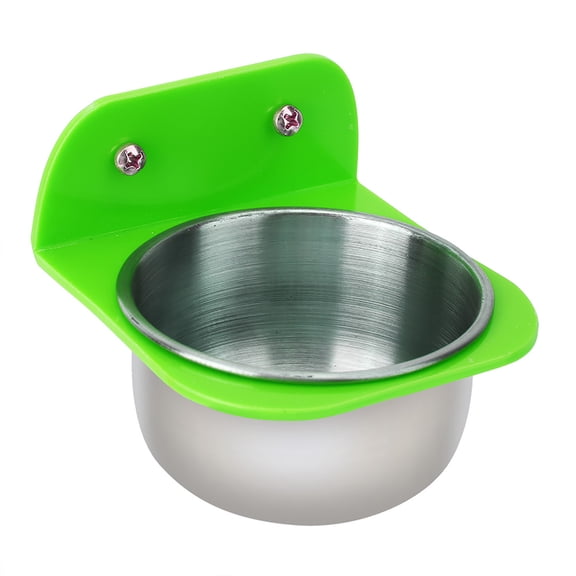 M Buder Portable Bird Pet Animal Metal Food Water Feeding Bowl Container Cup with Stand Green for Parrot Squirrel Dual-Purpose Small Size Lightweight Easy Install 2.76 inches / 7 cm