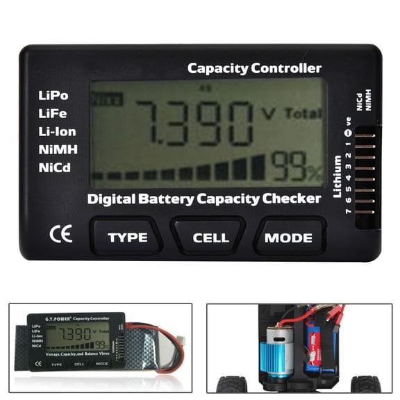 M Buder Portable Digital Battery Capacity Checker Meter Tester for RC 2-7S, 1.73 inches / 44 mm