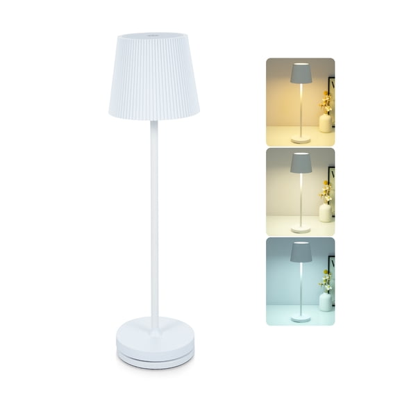 M Buder Portable LED Table Lamp Touch Control Stepless Dimmable Desk Lamp Rechargeable Nightstand Light Round 2000mAh Battery White 17.32 inches / 44 cm Metal Ideal for Living Room Bedroom Office