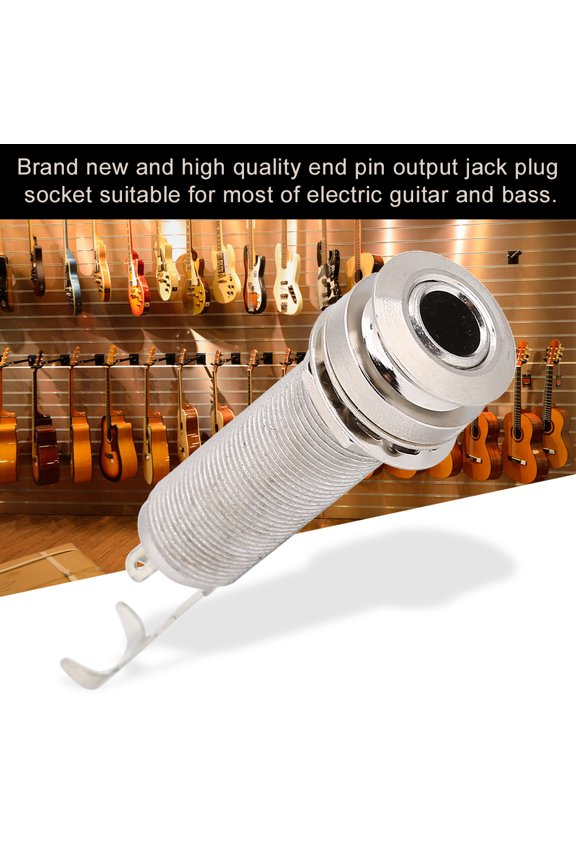 Premium 1/4 Inch Cylinder Long Threaded End Pin Output Jack Socket for Electric Guitar and Bass Instrument Replacement Parts and Repair Accessories (Silver, 2.4 inches / 6 cm)