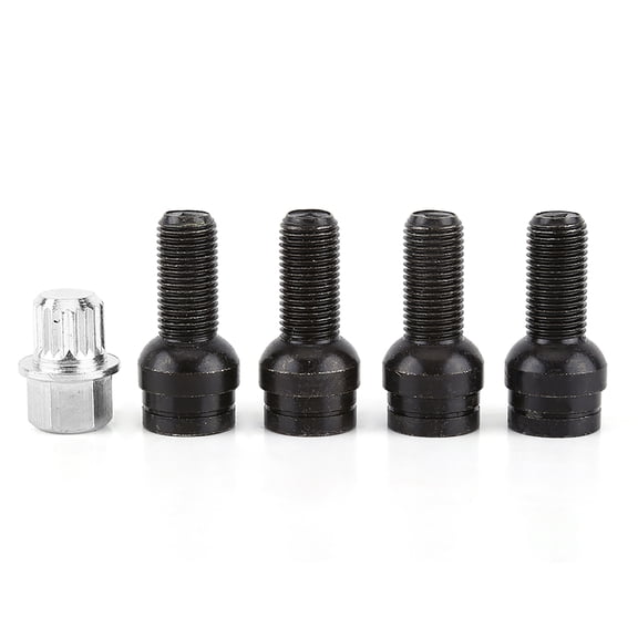M Buder Premium 4+1 M14x1.5mm Black Steel Wheel Bolt and Lock Lug Nut Set with Security Key, Anti-Theft Replacement Hardware for Compatible Vehicles, High Durability and Corrosion Resistant
