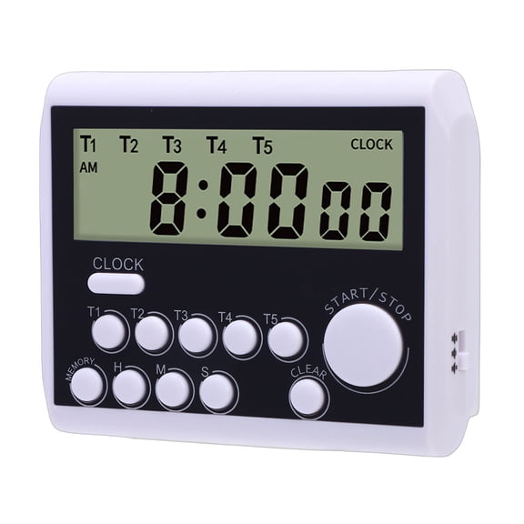 M Buder Premium 5 Channels Digital Kitchen Timer with Clock and Loud Alarm, Large Display Battery Powered Digital Cooking Timer for Kitchen Baking, Homework, Gym, Class, 3.46x0.83x2.83 Inches
