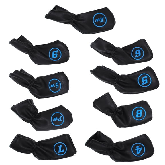 M Buder Premium 9-Piece PU Leather Waterproof Thicken Plush Golf Putter Head Cover Set, Universal Fit Iron Club Headcovers Accessory for Golfers, Stylish Black Design, 6.69 inches / 17.0 cm