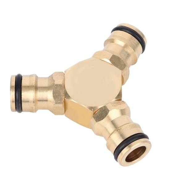 M Buder Premium Brass Quick Connection Tee Hose Connector Solid Water Pipe Adapter for Home Garden Irrigation Systems Heavy Duty Leak Proof Splitter (0.6 in / 1.5 cm)