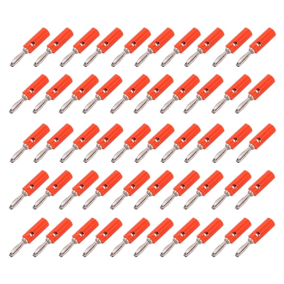 M Buder Premium JT-002 4mm Banana Plug Adapter Set, New Type Solder-Free Wiring Audio Connector for Multimeter Teaching Instruments, Red Color 50-Piece Pack (0.16 inches / 4 mm)