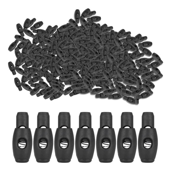 M Buder Premium Nylon Cord Locks 300Pcs Single Hole Spring Plastic Rope Buckle End Toggle Clip Clothing Accessories for Paracord Drawstrings Bags Shoelaces (1.2 x 0.5 inches / 30 x 12 mm, Black)