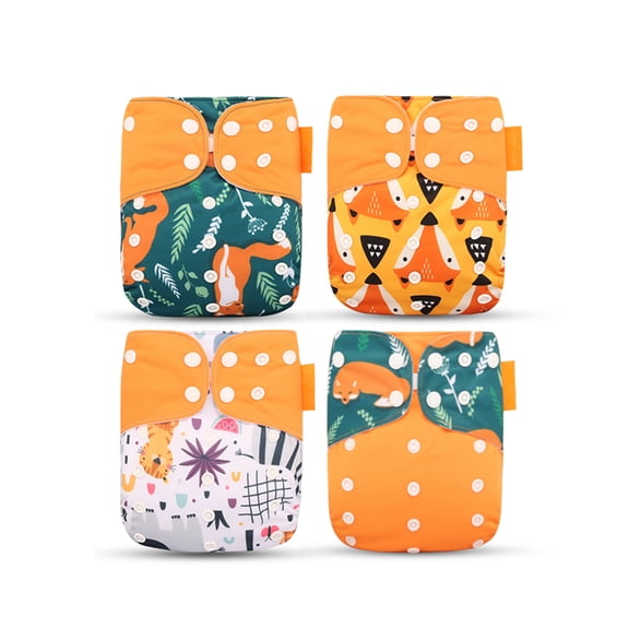 M Buder Premium Reusable Baby Cloth Diapers Leakproof Pocket Cover Adjusts 14.1 x 14.1 Inches / 36 x 36 cm Washable Multi-Pattern Toddler Nappy Essentials, BK01 Variant Style 4-Pack
