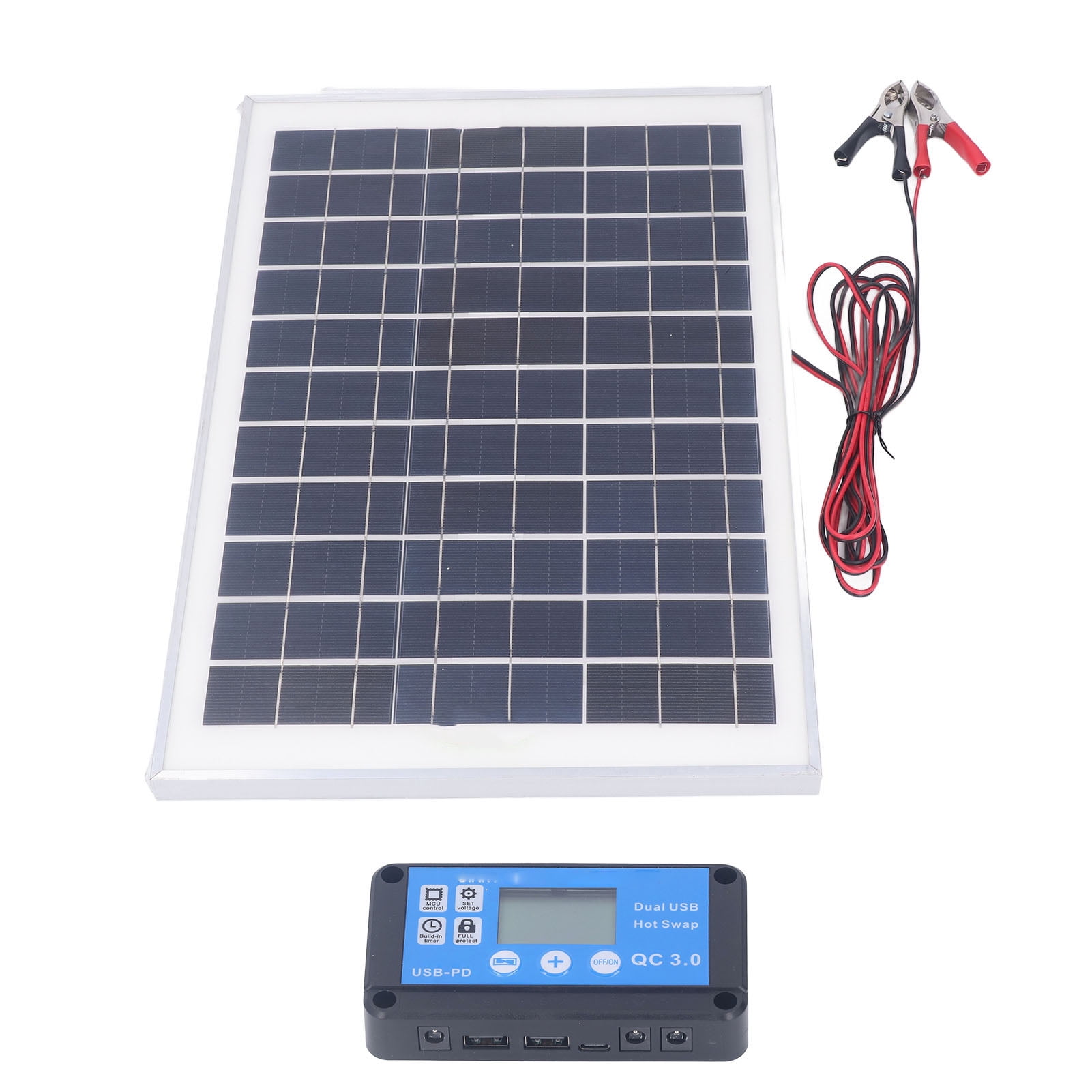 M Buder Premium Solar Panel Kit 50W 18V Off Grid System with MPPT Waterproof Charge Controller and 3m Battery Clamp for Outdoor RV Boat Marine Trailer Camper Caravan Accessories