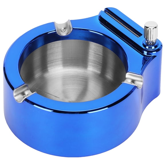 M Buder Premium Stainless Steel Ashtray with Built-in Match Lighter Function, Windproof and Smokeless Tabletop Ash Tray Container for Home Office Use, Includes Manual, Blue
