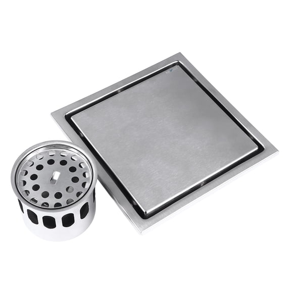 M Buder Premium Stainless Steel Square Shower Floor Drain Kit, Odor Resistant High Strength Efficient Water Drainage Trench Grate for Bathroom & Home Improvement, 5.9 inches / 150 mm