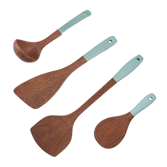 M Buder Premium Wooden Utensil Set for Cooking - Composite Wood Kitchen Spoon and Spatula Set with Hanging Holes, Non-Stick Heat Resistant Cooking Utensils Set (4 Pcs, 16.14 inches / 41.0 cm)