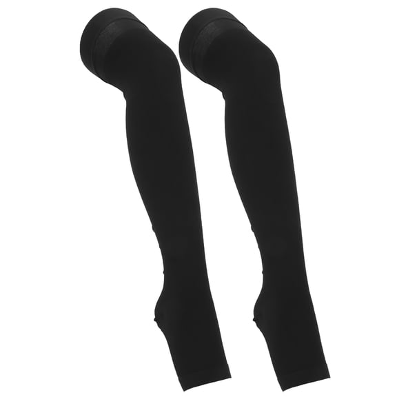 M Buder Pro Open Toe Compression Stockings, Ultra Support Thigh High Long Socks for Recovery, Black, Size XXL (24.8 inches / 63 cm)