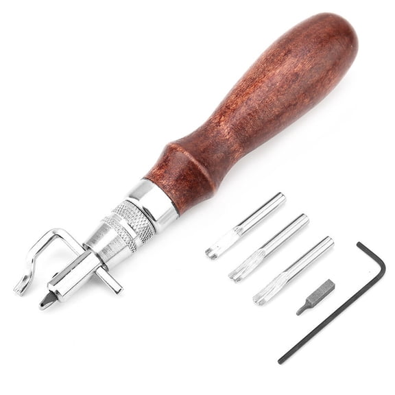 M Buder Professional 5 In 1 Multifunctional Leather Craft Tool Stitching Groover Set For Punching Grooving Edge Trimming On Belts Purses Handbags Includes Handle Hex Wrench And 3 Tool Heads