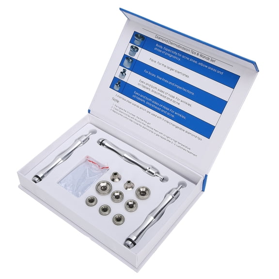 M Buder Professional 9-Piece Diamond Microdermabrasion Machine Tips Set with 3 Stainless Steel Wands, Facial Skin Exfoliation and Dermabrasion Replacement Kit for Salon Home Use (8.6 x 6.3 inches)