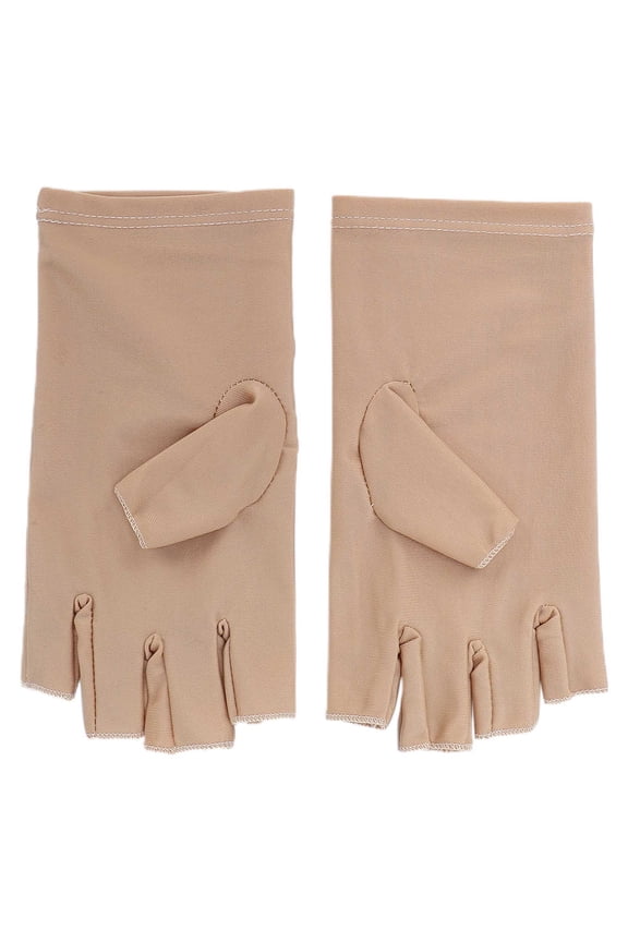 Professional Fiber Cotton Nail Art Gloves Half Finger Gel Nail Lamp Gloves Manicure Tool Accessories Hand Protection UV Shield For Salon Home Use Beige
