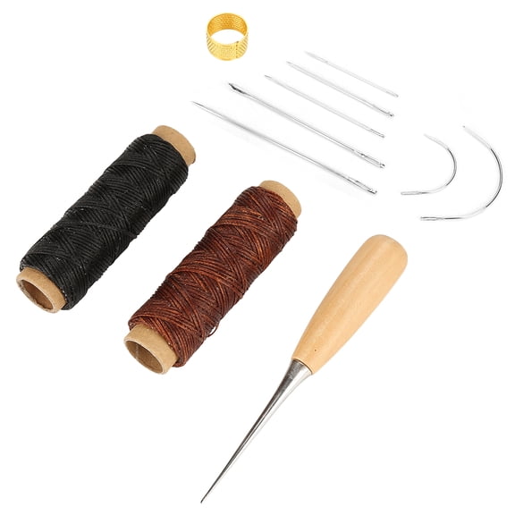 M Buder Professional Leathercraft Sewing Kit 11-Piece Hand Needle Set with 50m/164ft Waxed Thread Cord Sewing Awl and Thimble Ring for DIY Shoe Bag Leather Repair and Crafting Tools