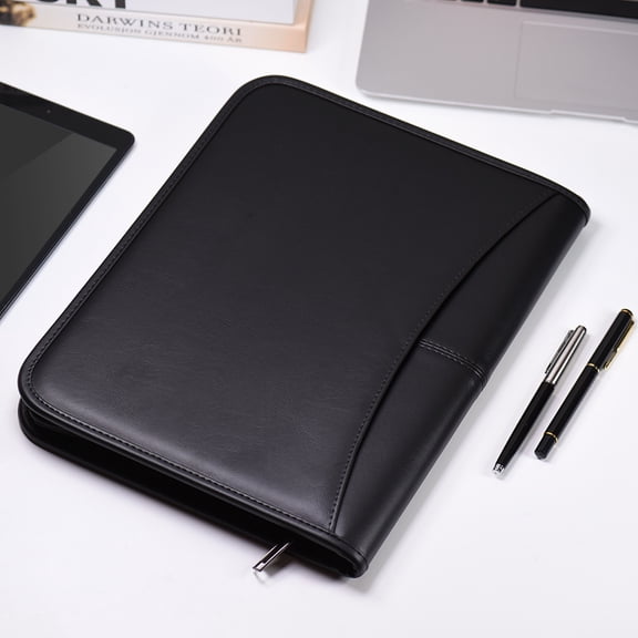 M Buder Professional Portfolio Folder, Premium PU Leather Business Padfolio with Calculator & Note Pad, Multifunctional Document Organizer Case for Resume & Interview, A4 Size 13.4x10.2in / 34x26cm