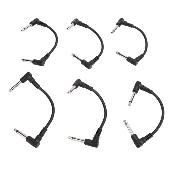 M Buder Professional Right Angle Guitar Patch Cable 6 Inch / 15.2 cm Heavy Duty 1/4 Inch TS Low Noise Instrument Pedal Board Cables Pack of 6 Pcs Black for Electric Guitar Bass Keyboard Mixer