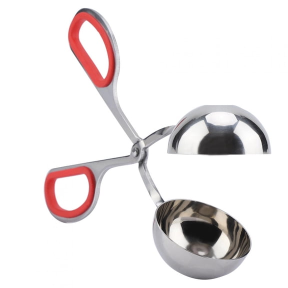 M Buder Professional Stainless Steel Meatball Maker Mold - Non-Stick Rice Ball Maker Tool with Red Ergonomic Anti-Slip Handle, Kitchen Gadget (7.5 x 3.1 x 1.9 inches / 19 x 8 x 4.8 cm)