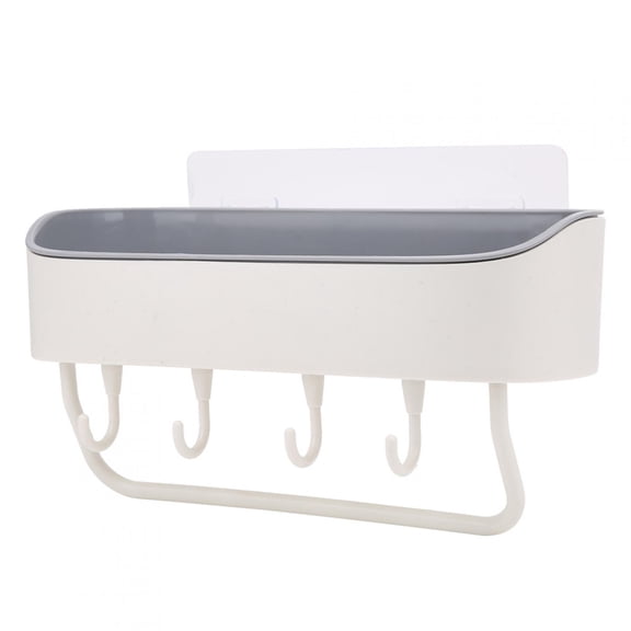 M Buder Punch Free Wall Mounted Bathroom Shelf Shampoo Body Wash Storage Rack Organizer Accessories with Hooks, Removable Caddy with Towel Bar for Shower and Kitchen, Beige, 10.6 inches / 27 cm