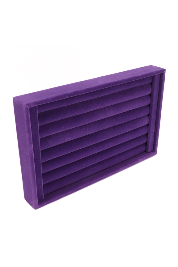 Purple Velvet Ring Organizer 7 Slots Stackable Jewelry Storage Tray Earring Display Case Box Holder for Women and Girls Showcase Presentation, 9.1 inches / 23 cm