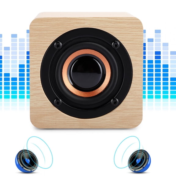 M Buder Q1 Retro Cube Wooden Bluetooth Speaker, Small Portable Wireless Audio System Sound Box with Enhanced Bass, Yellow Wood Grain (3.1 x 3.0 x 2.4 inches / 7.9 x 7.7 x 6.1 cm)