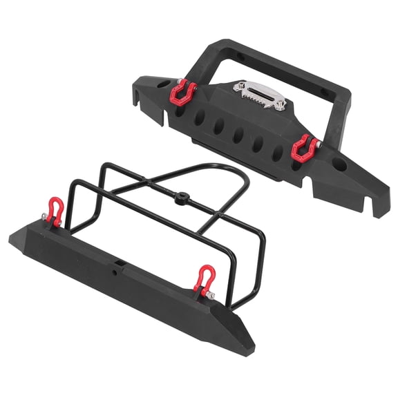 M Buder RC Front Rear Bumper Set 7.1 inches / 180 mm Metal Bumper Upgrade Parts with LED Lights Compatible with 1/10 Scale Remote Control Rock Crawler Vehicle Modification Accessories Black
