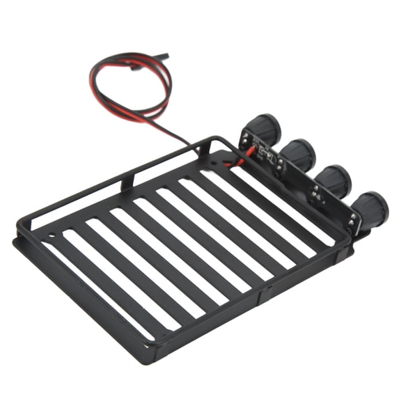 M Buder RC Roof Rack Luggage Carrier with LED Light RC Car Roof Rack Part for Axial SCX24 1/24 RC Crawler Round Lamp (4.3 inches / 10.9 cm) Black Edition