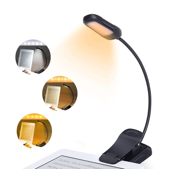 M Buder Reading Light for Books in Bed, Portable Clip-on LED USB Rechargeable Lamp, Eye-Protection with 3 Colors & Brightness Levels, Flexible Gooseneck, Power Indicator, Black (10 inches / 25.4 cm)