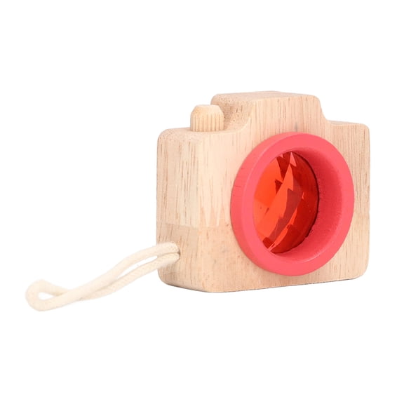 M Buder Red Camera Style Wooden Prism Lens Toy with Beautiful Bee Eye Magic Effect, Portable Classic Educational Kaleidoscope Novelty Gift for Creative Kids & Toddlers, 2x1.9x1 Inches