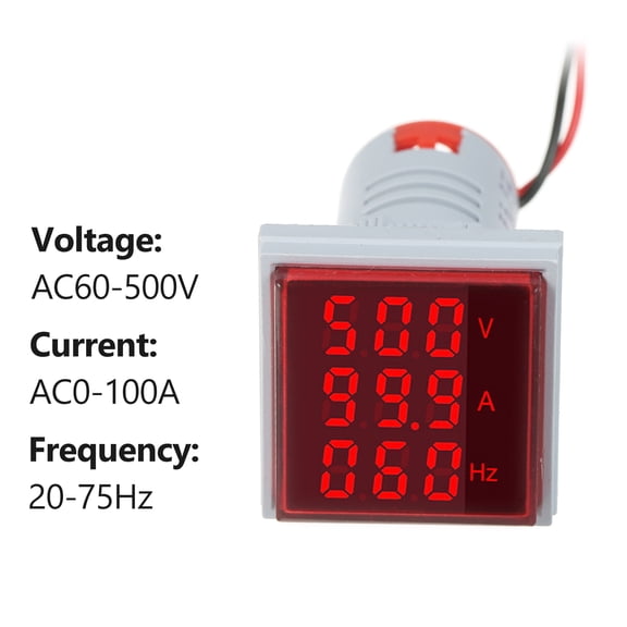 M Buder Red Square Digital Volt-Ammeter Ammeter Voltmeter Cymometer 3-in-1 LED Display Voltage Current Frequency Meter Indicator Monitor AC 60-500V 100A