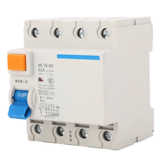M Buder Residual Current Circuit Breaker Miniature 3P+N Overcurrent Protection 400V 32A, Heavy Duty Din Rail Mount, 6000A Short Circuit Capacity, Compact Size 3.94 inches / 10 cm for Home Improvement