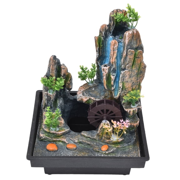 M Buder Resin Desktop Waterfall Fountain Indoor Desk Rockery Decoration with Atomizer Water Pump Base Home Office Desk Decor 220V EU Plug 13.4 inches / 34.0 cm