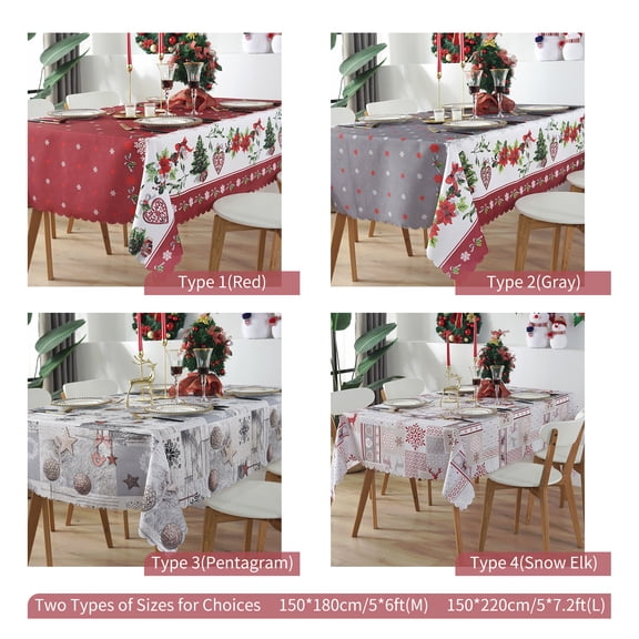M Buder Reusable Christmas Tablecloth 5 X 6 FT / 150 X 180 cm Rectangle Table Cover Polyester Waterproof Tablecloth Gift for Party Kitchen Dinner Table Topper