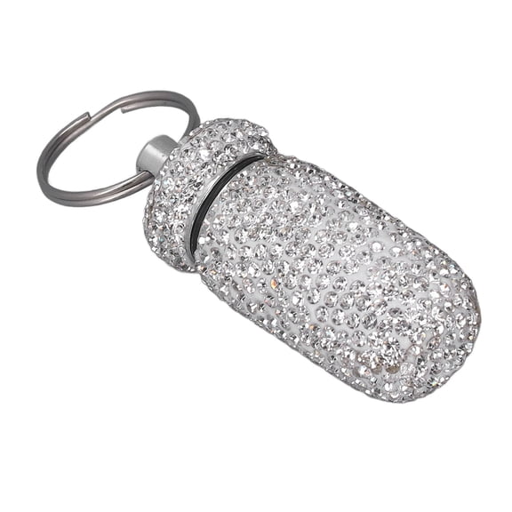 M Buder Rhinestone Capsules Storage Case Container with Keyring Aluminum Alloy Portable Medicine Box Waterproof Pill Organizer White (1.8 inches / 4.5 cm)