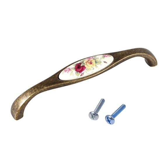 M Buder Rural Rose Pattern Ceramic Bronze Door Handles Cabinet Cupboard Drawer Closet Knobs Pulls Interior Hardware with Screws 5-Inch Hole Spacing Classic Vintage Design 7#