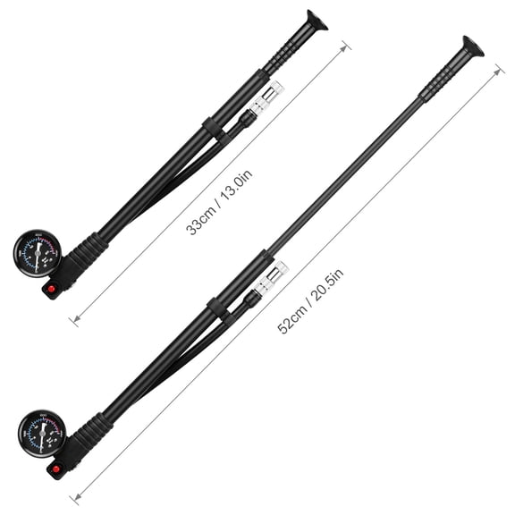 M Buder Shock Pump High Pressure 300 PSI Air Pump for Mountain Road Bike, Presta Schrader Valve Bicycle Pump with Gauge, 13.0 - 20.5 inches / 33 - 52 cm, Black[cite: 1]
