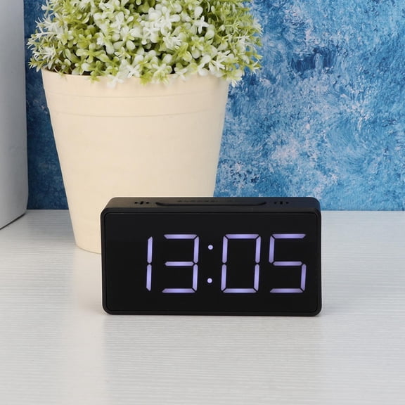 M Buder Simple Electronic LED Bedside Alarm Clock with Snooze Function for Student Home Office Use Black Desk Table Clock Portable Travel Size 3.9 inches / 10 cm Battery Powered