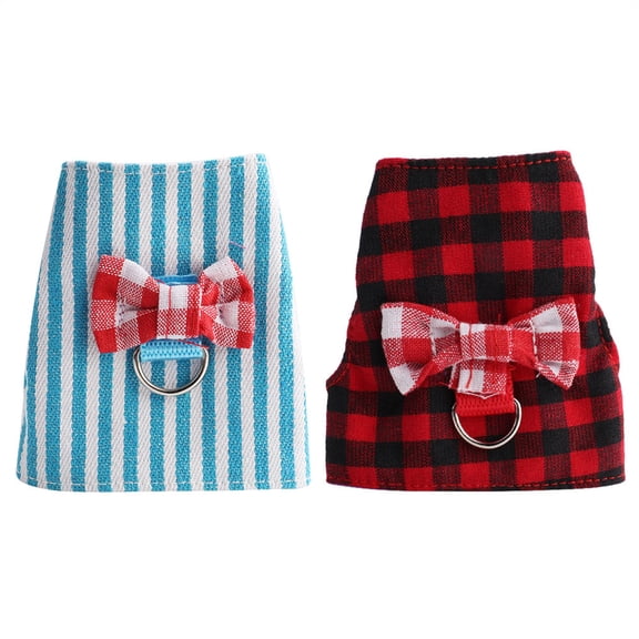 M Buder Small Animals Traction Rope Chest Strap Red Grid Blue Stripes 2 Pieces Harness for Rabbits - XS