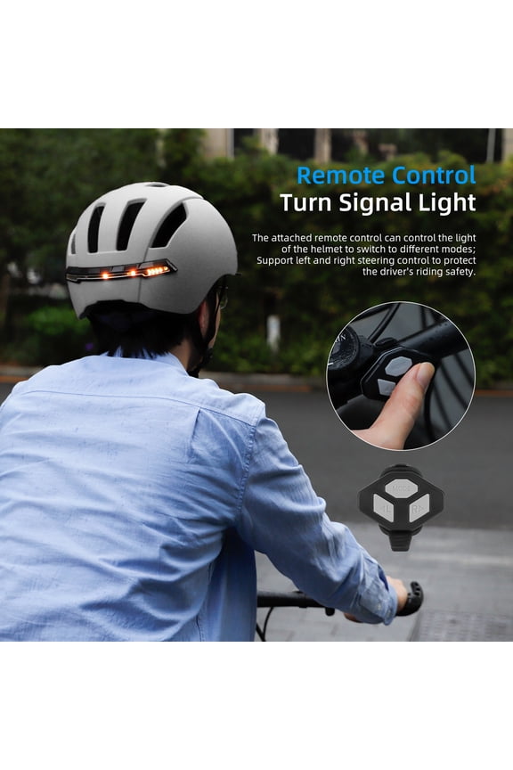 Smart Bicycle Helmet with Wireless Handlebar Remote Turn Signals & Front Rear LED Lights, Waterproof Urban Commuter Safety Cycling Gear for Adults (White, 11x9.4x6.7 inches / 28x24x17 cm)