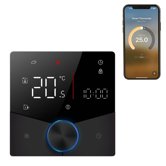 M Buder Smart Thermostat for House Water Heating 5A, Black Digital Touch Screen, Programmable AC Thermostat with APP and Voice Control