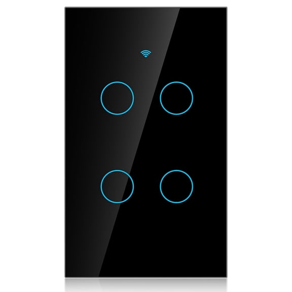 M Buder Smart WiFi Touch Screen Switch, 4-Way Wireless Light Panel AC 95-250V (Black US Standard), Compatible with Alexa and Google Assistant (4.72 x 3.15 inches / 12 x 8 cm)