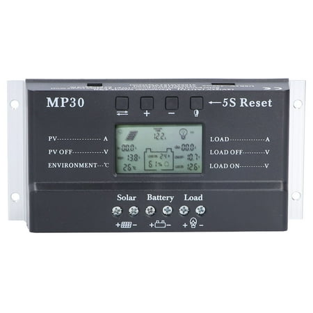 M Buder Solar Charge Controller 30A 12V/24V Auto Dual USB Port PWM MPPT Battery Regulator with LCD Display Backlight Circuit Protection Aluminum Alloy Renewable Energy Equipment
