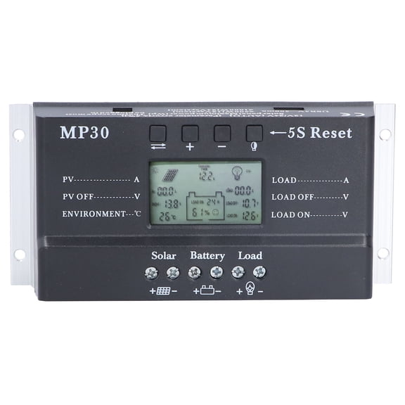M Buder Solar Charge Controller 30A 12V/24V Auto Dual USB Port PWM MPPT Battery Regulator with LCD Display Backlight Circuit Protection Aluminum Alloy Renewable Energy Equipment