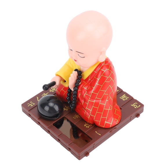 M Buder Solar Nodding Little Monk Figurine Light Sensor Energy Saving Desktop Ornament For Car Dashboard Home Decoration Funny Auto Statue Red 3.54 inches / 9 cm
