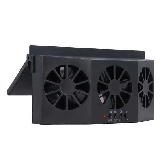 M Buder Solar Powered Car Exhaust Fan Window Vent Cooler 3 Ports Built-in Battery Black 9.05 in / 23 cm