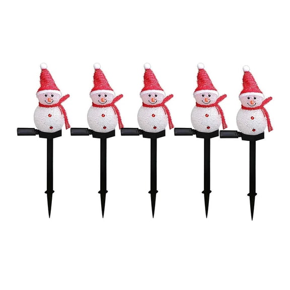 M Buder Solar Snowman Pathway Lights Outdoor Red LED Landscape Lighting Set of 5 for Patio Yard Garden Lawn Decorations Christmas Holiday Party Favors