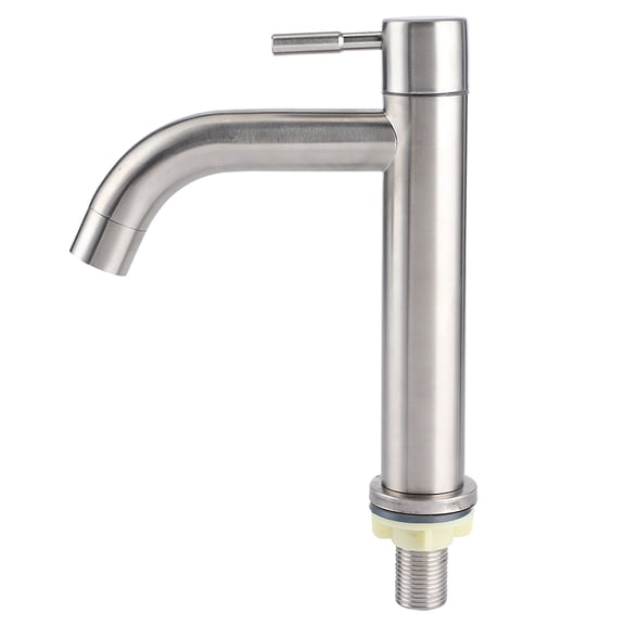 M Buder Stainless Steel Brushed Bathroom Sink Faucet G1/2 Threaded Single Cold Water Tap Round Single Hole Wash Basin Cylinder Faucet for Home Vanities Restrooms (10 inches / 25.4 cm)
